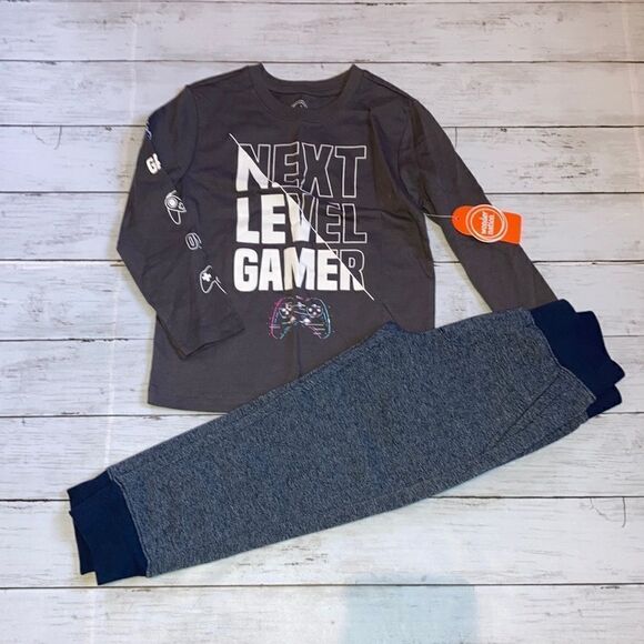 Boys Long Sleeve Cotton Shirt & Fleece Jogger Pants 2-Piece Set Size XS (4/5) - Picture 1 of 7